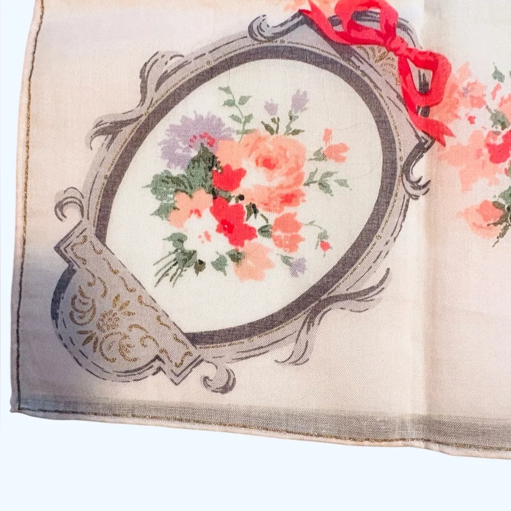 Christian Dior Silk Scarf 18.5” Floral Wreath Pink Gold NOS Sticker Tag CD